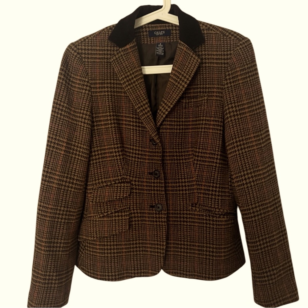 Classic Tweed Wool Blazer CHAPS Size 2 Vtg 90’s British Country Equestrian Style